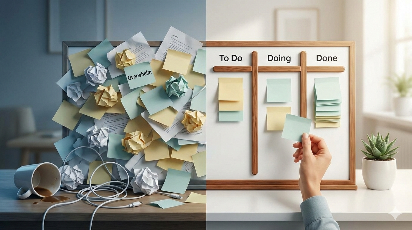 A simple 3-column kanban board showing To Do, Doing, and Done columns